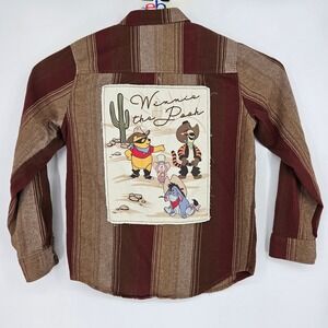 Winnie The Pooh Shirt Mens Large Western Flannel Boxlunch Brown Striped Disney